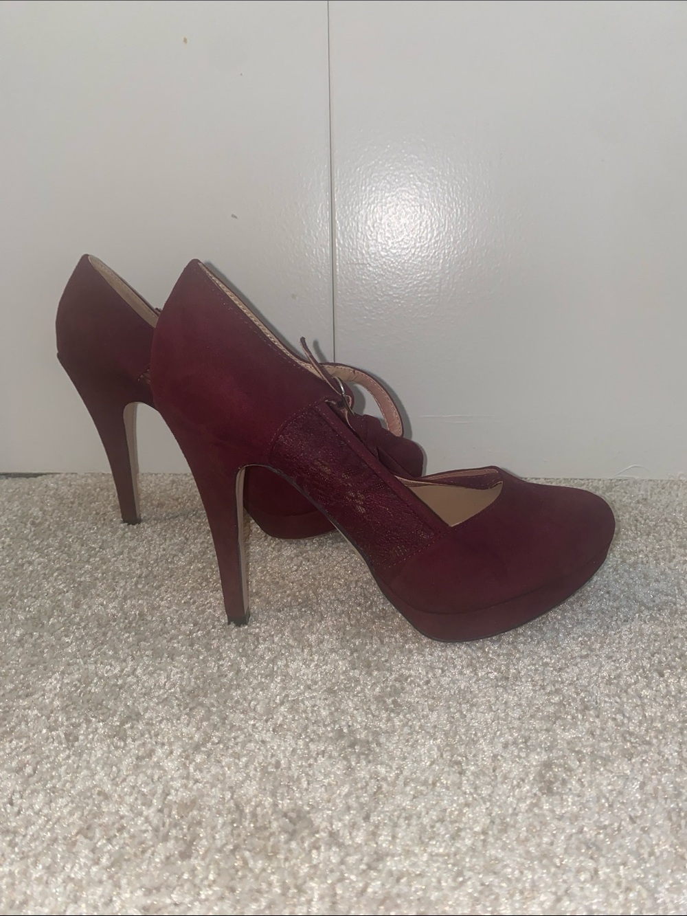 Women's Burgundy Suede-Like High Heel Pumps Call it Spring